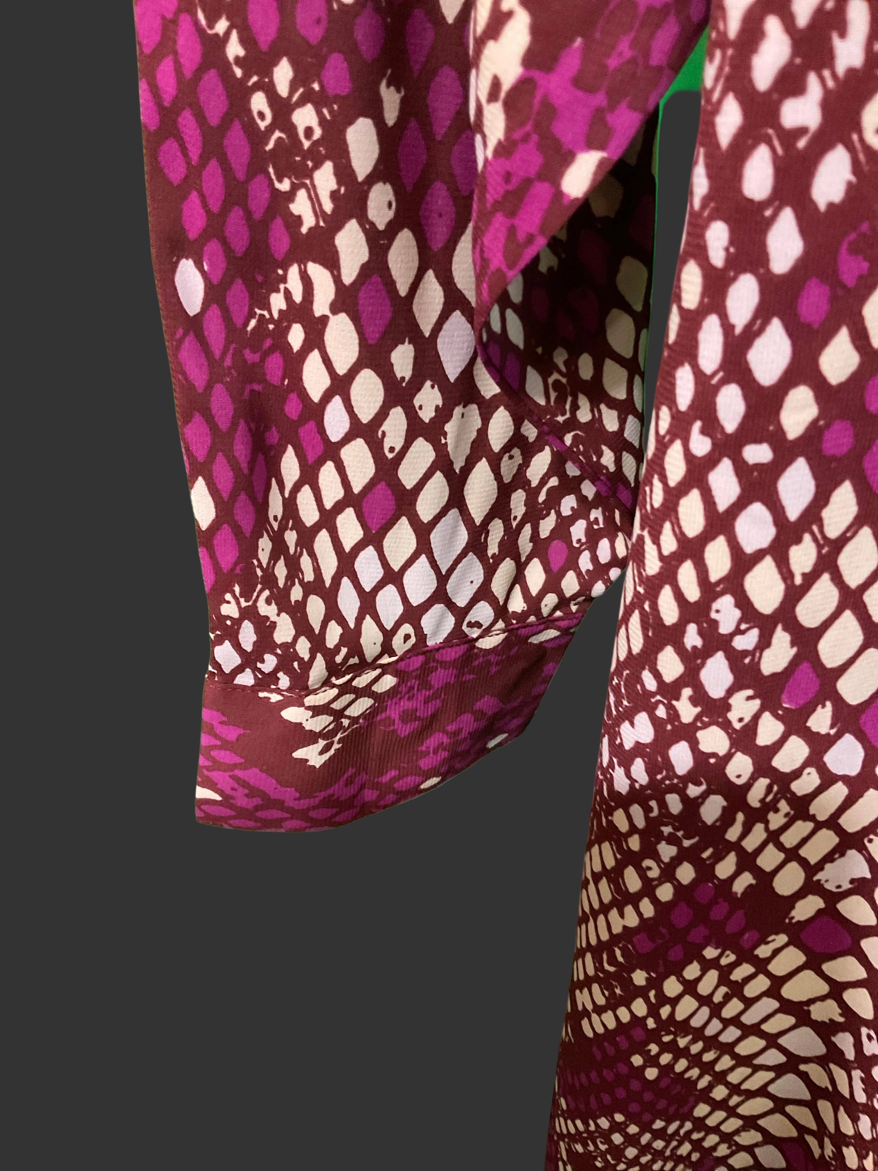 Vibrant Plum Snakeskin Button-Down Maxi Shirt Dress