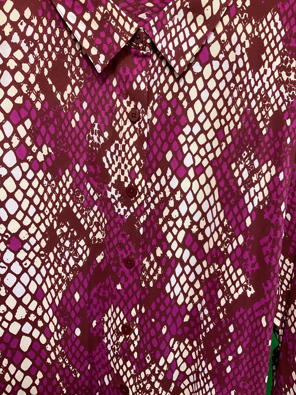 Vibrant Plum Snakeskin Button-Down Maxi Shirt Dress