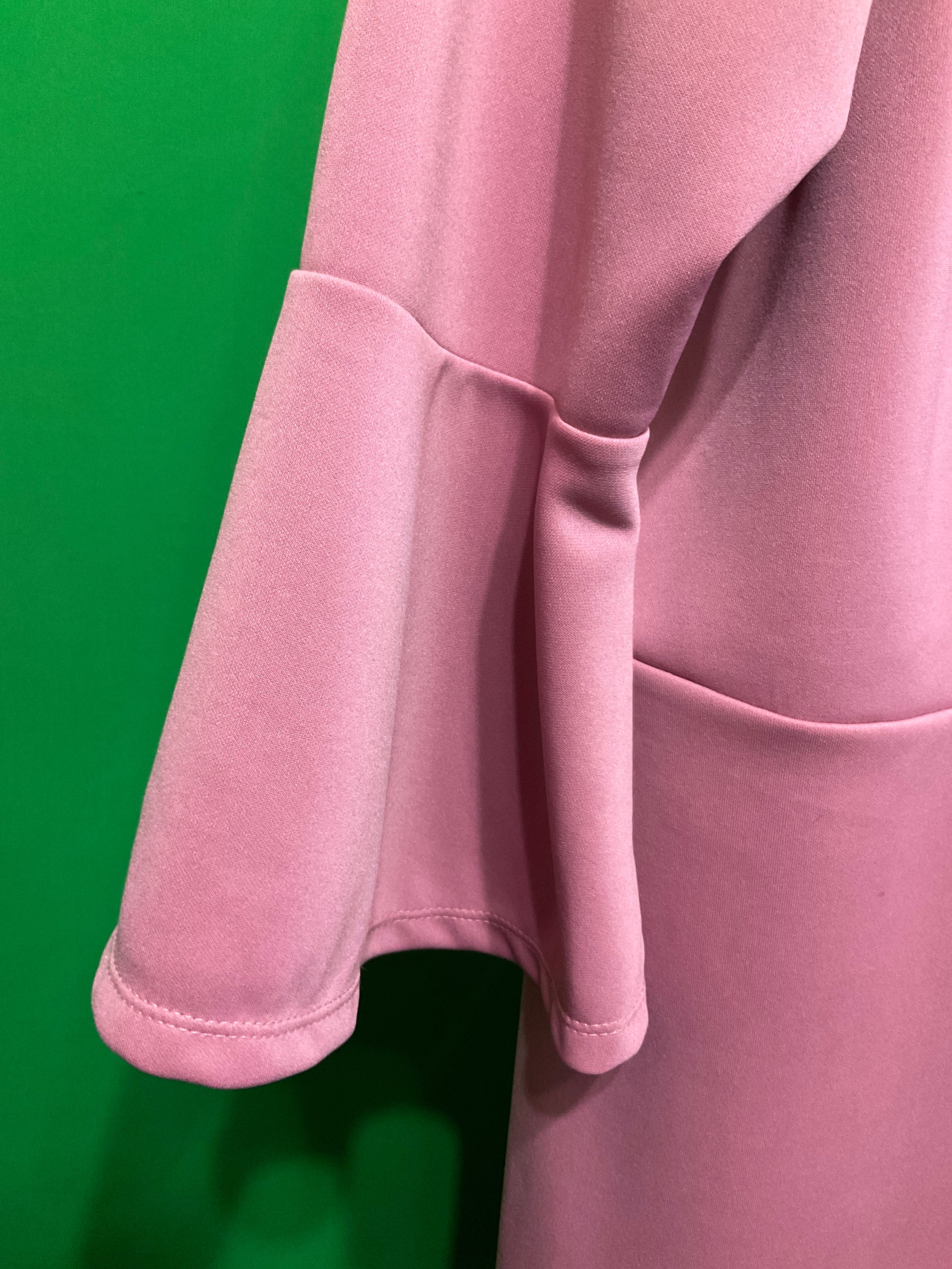 Mauve Bell-Sleeve Sheath Dress with Tie-Neck Detail