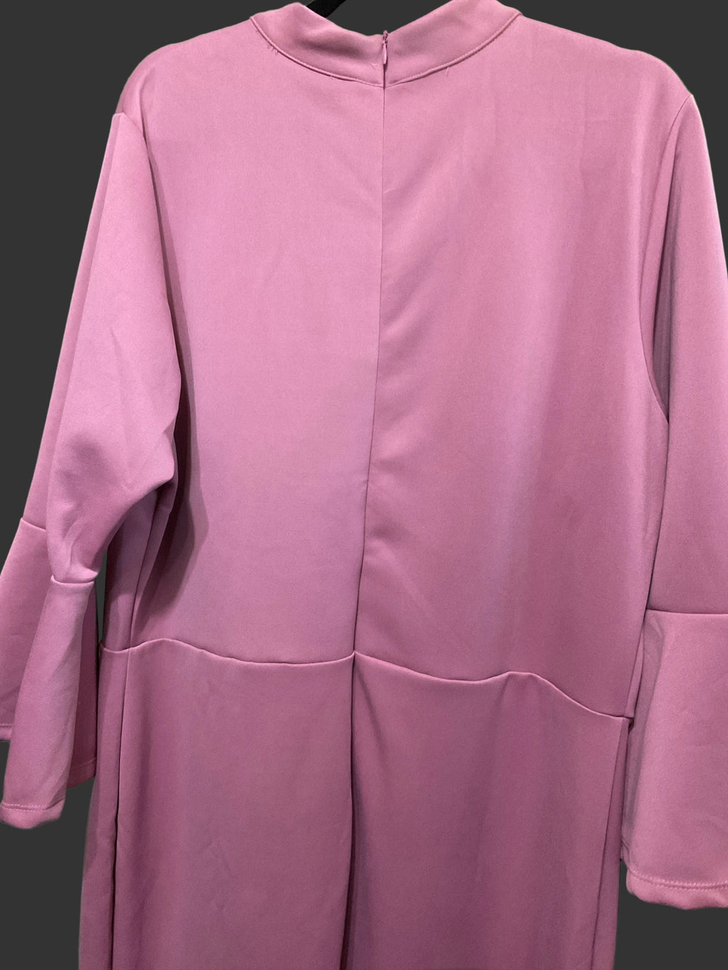 Mauve Bell-Sleeve Sheath Dress with Tie-Neck Detail