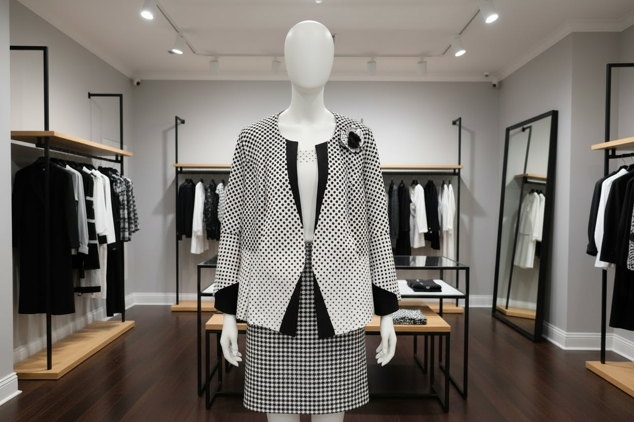 Bold & Sophisticated 3-Piece Polka Dot & Checkered Skirt Suit Set