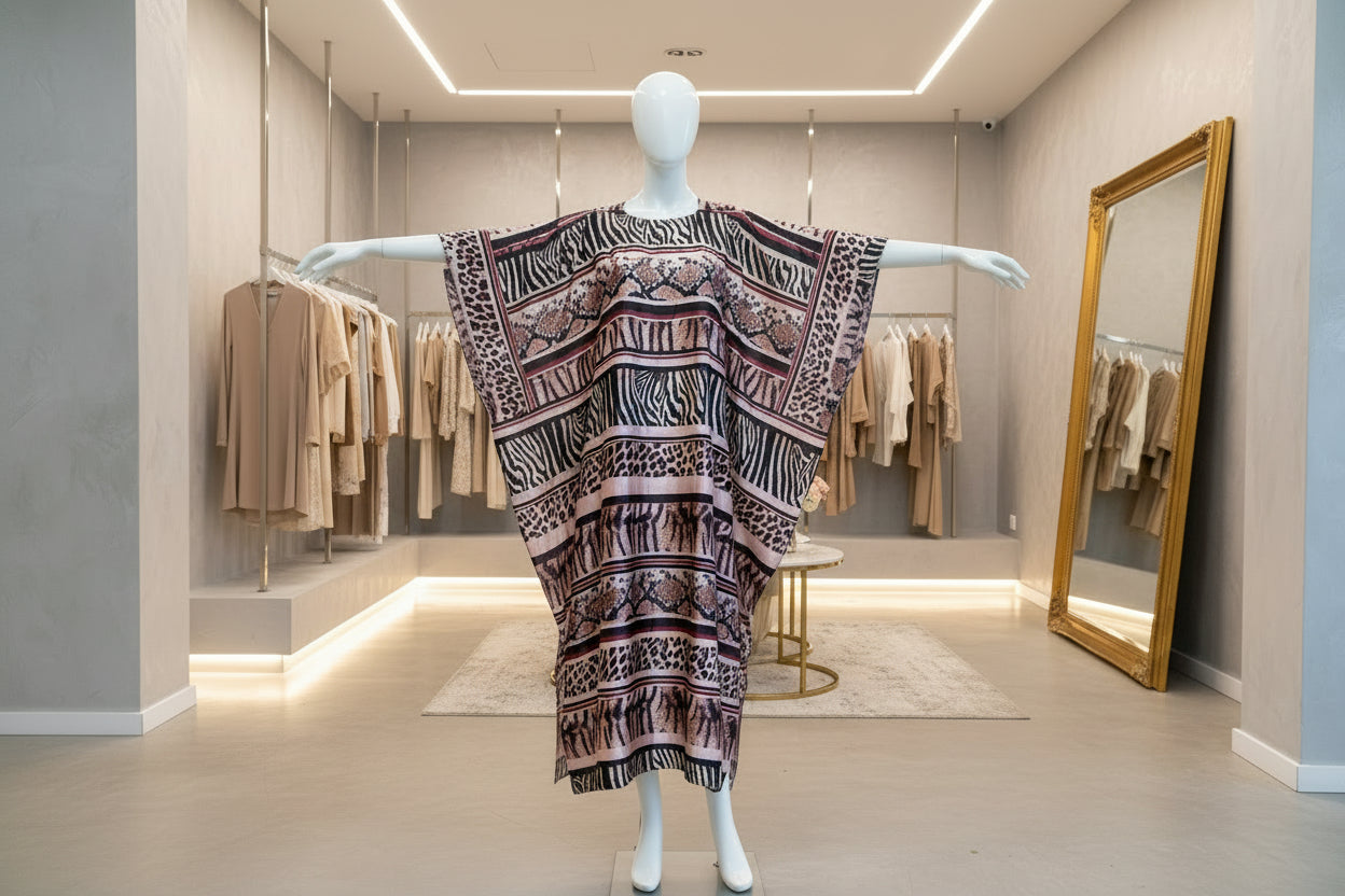 Mixed Animal Print V-Neck Maxi Kaftan | Zebra, Leopard, & Snakeskin