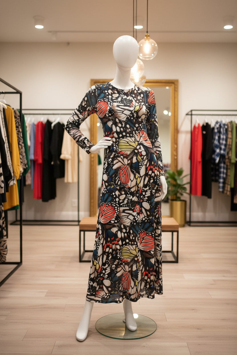 Ashley Graham Mesh Women's Plus Long Sleeve Butterfly Bodycon Dress