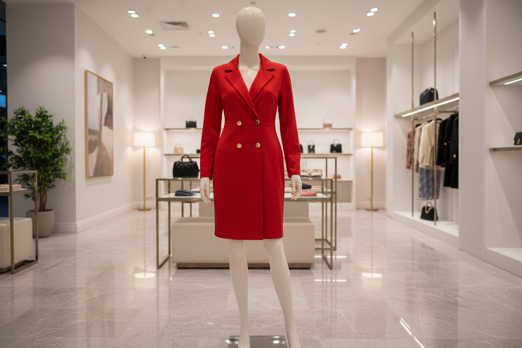 Vibrant Crimson Double-Breasted Blazer Dress