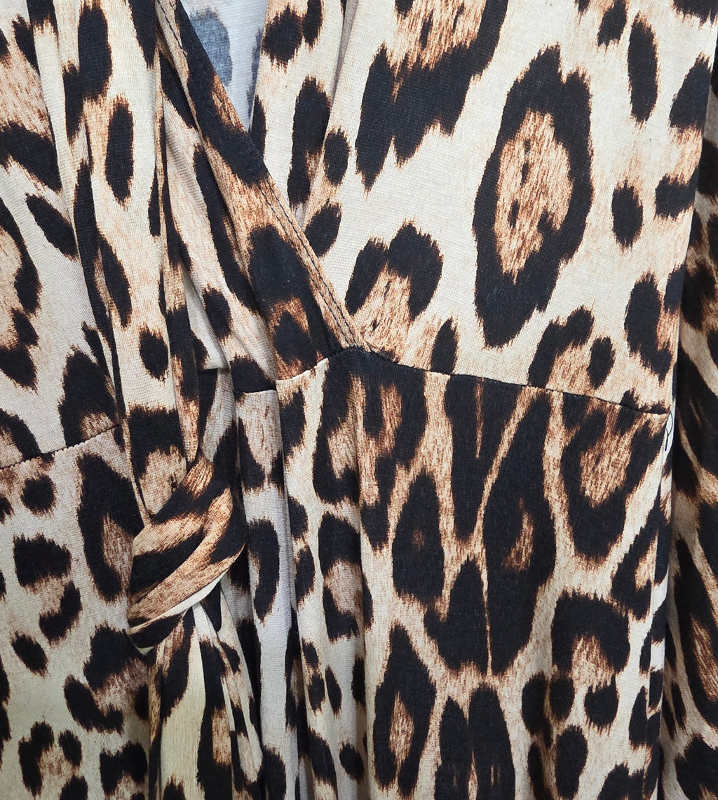 Chic Leopard Print Wrap Jumpsuit with Bishop Sleeves