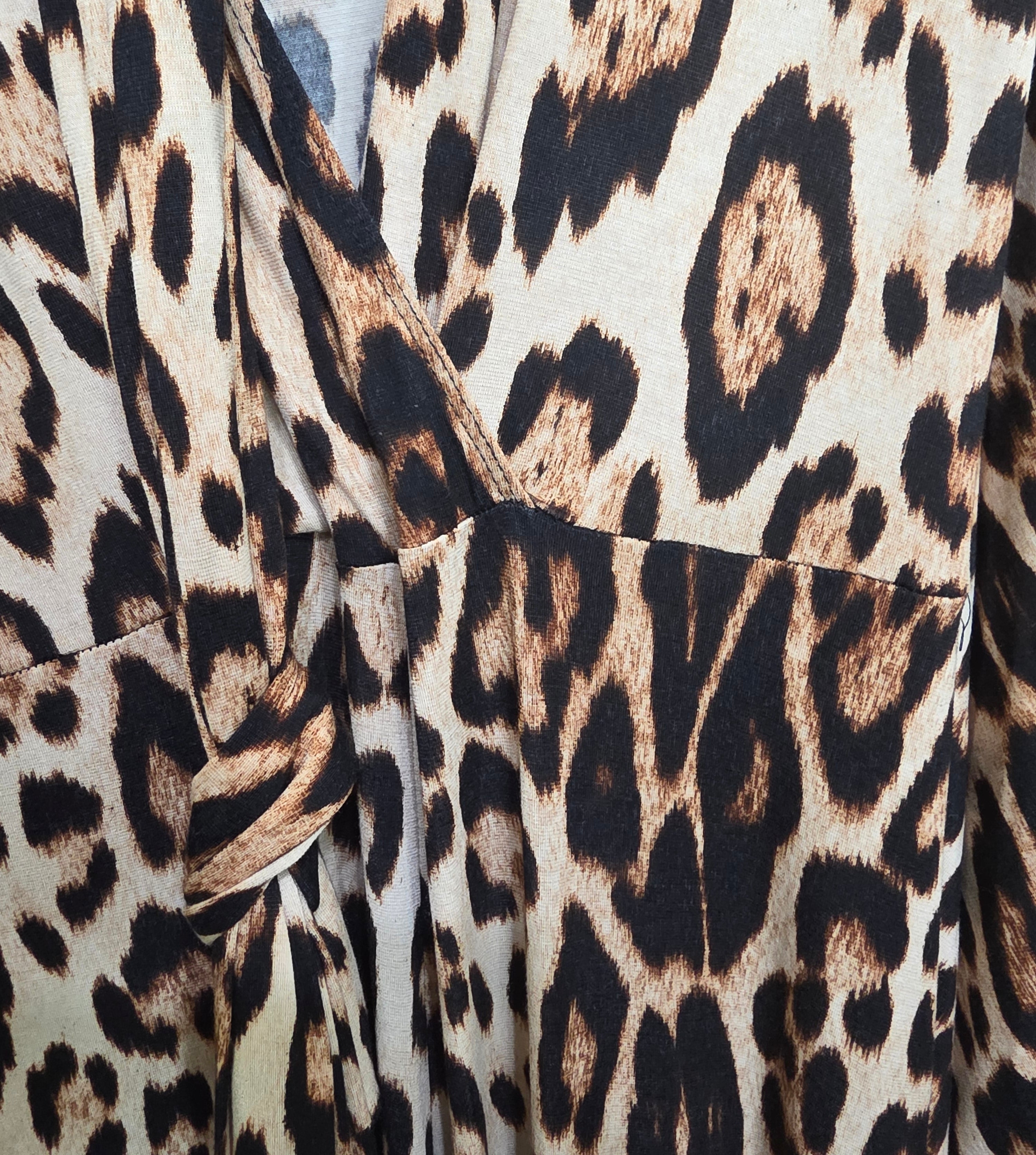 Chic Leopard Print Wrap Jumpsuit with Bishop Sleeves