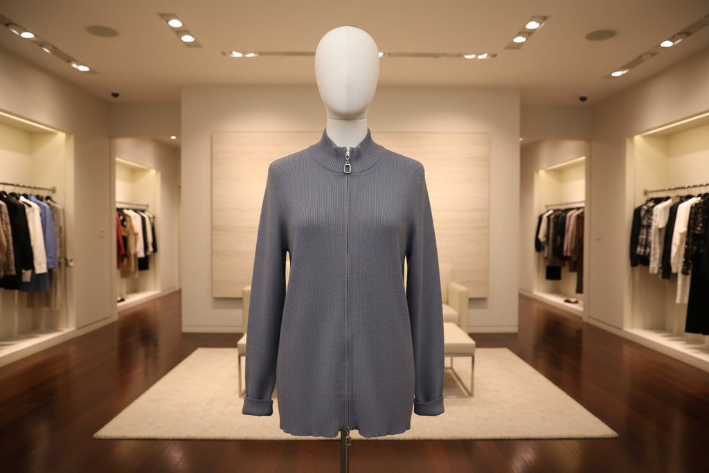 Chic Periwinkle Ribbed Knit Full-Zip Cardigan – Mock Neck Long Sleeve Sweater