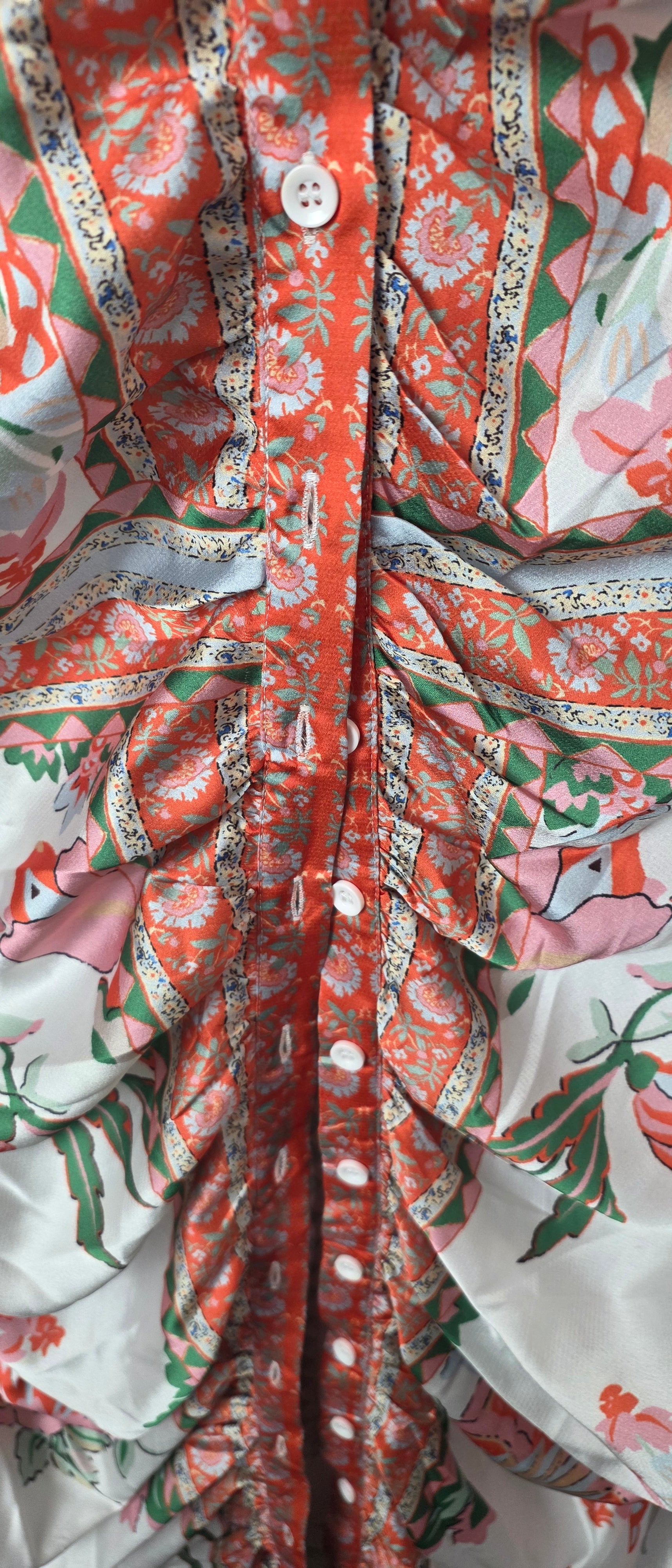 Fashion Nova Floral Ruched Long Sleeve Button-Down Midi Shirt Dress