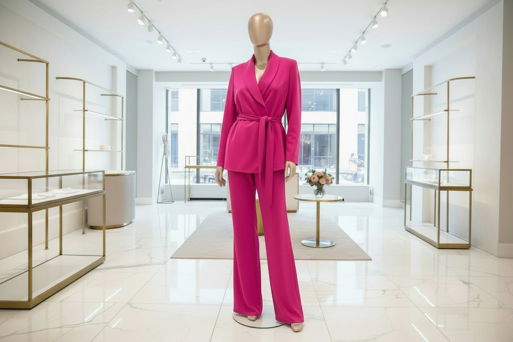 Fashion Nova Hot Pink Belted Shawl Collar Blazer Jacket - Fuchsia Wrap Top