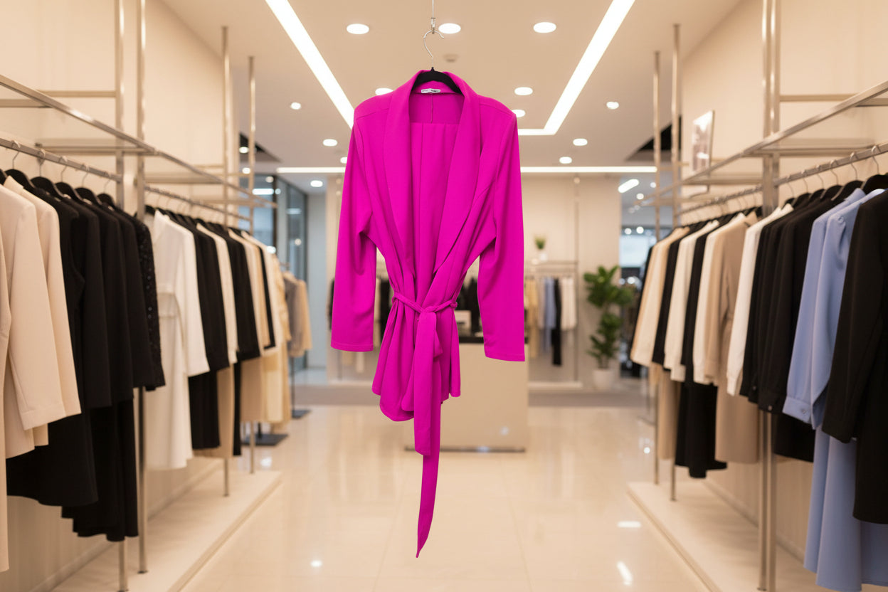 Fashion Nova Hot Pink Belted Shawl Collar Blazer Jacket - Fuchsia Wrap Top