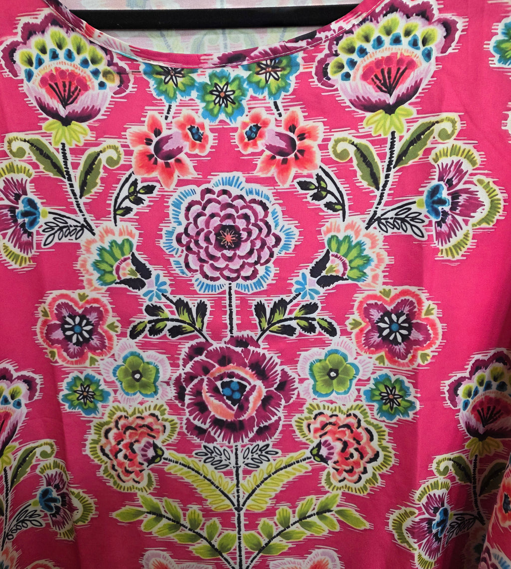 Colorful Bohemian Pink Floral Garden Party Dress