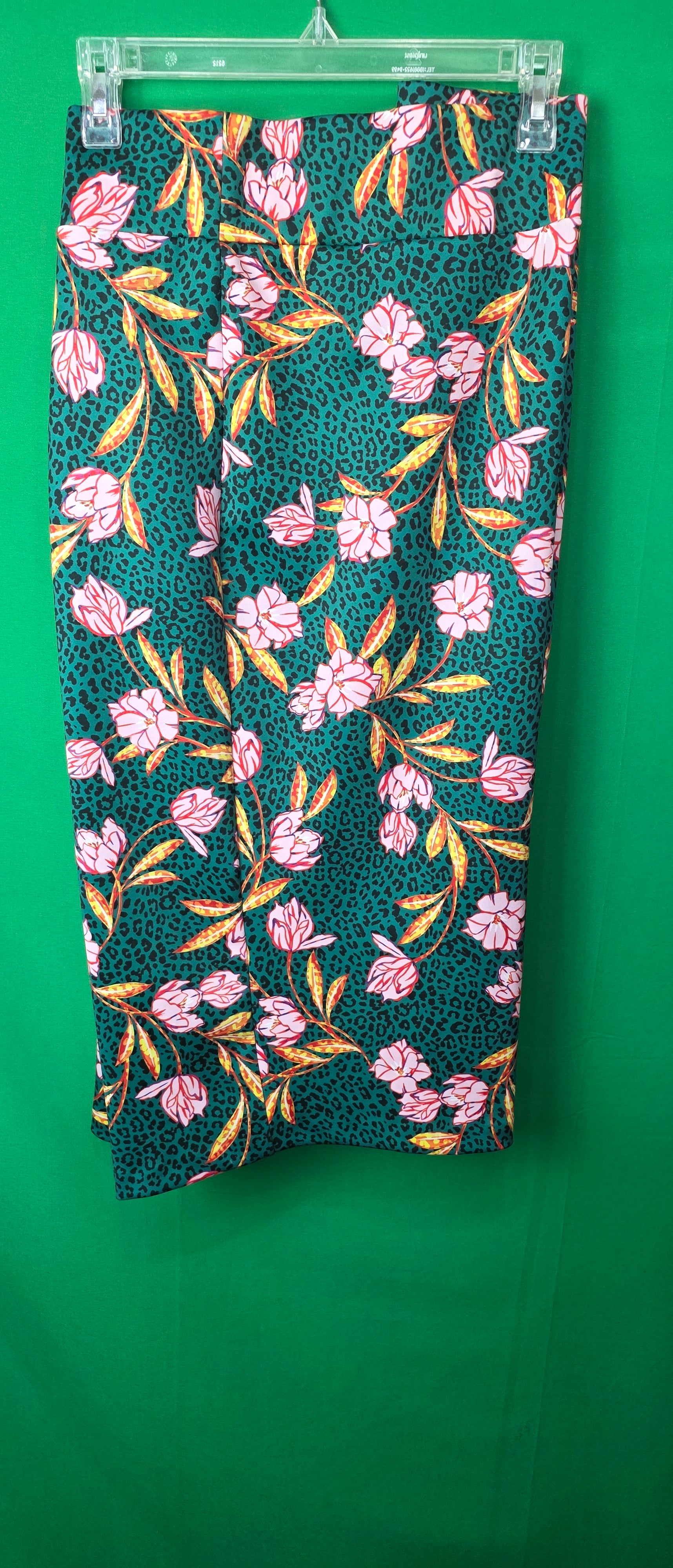 Bold Floral Leopard Print Pencil Skirt – Teal, Pink & Orange High-Waisted Midi