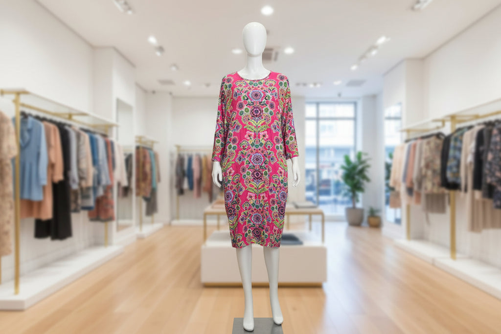 Colorful Bohemian Pink Floral Garden Party Dress