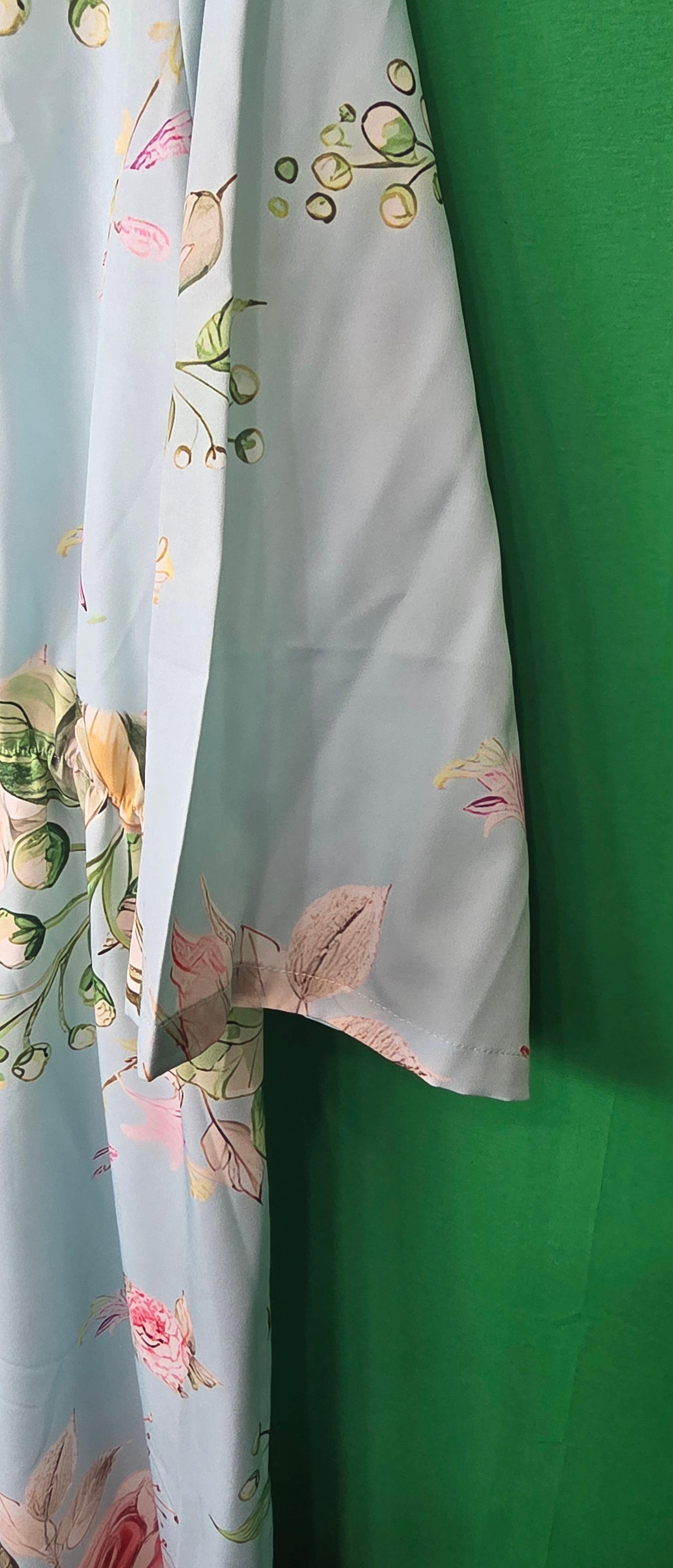 Floral Midi Dress, Pastel Blue Sun Dress, Botanical Print Dress