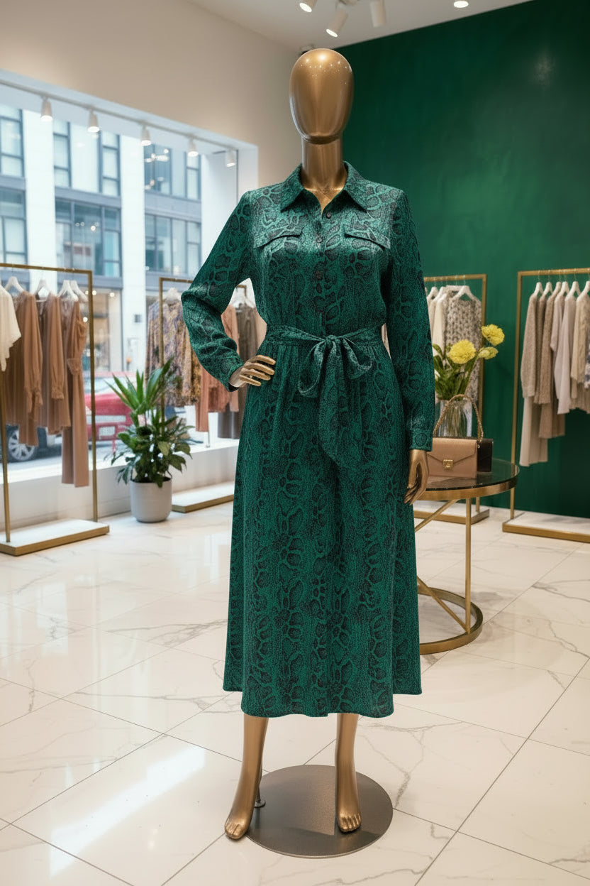 Emerald snakeskin shirtdress