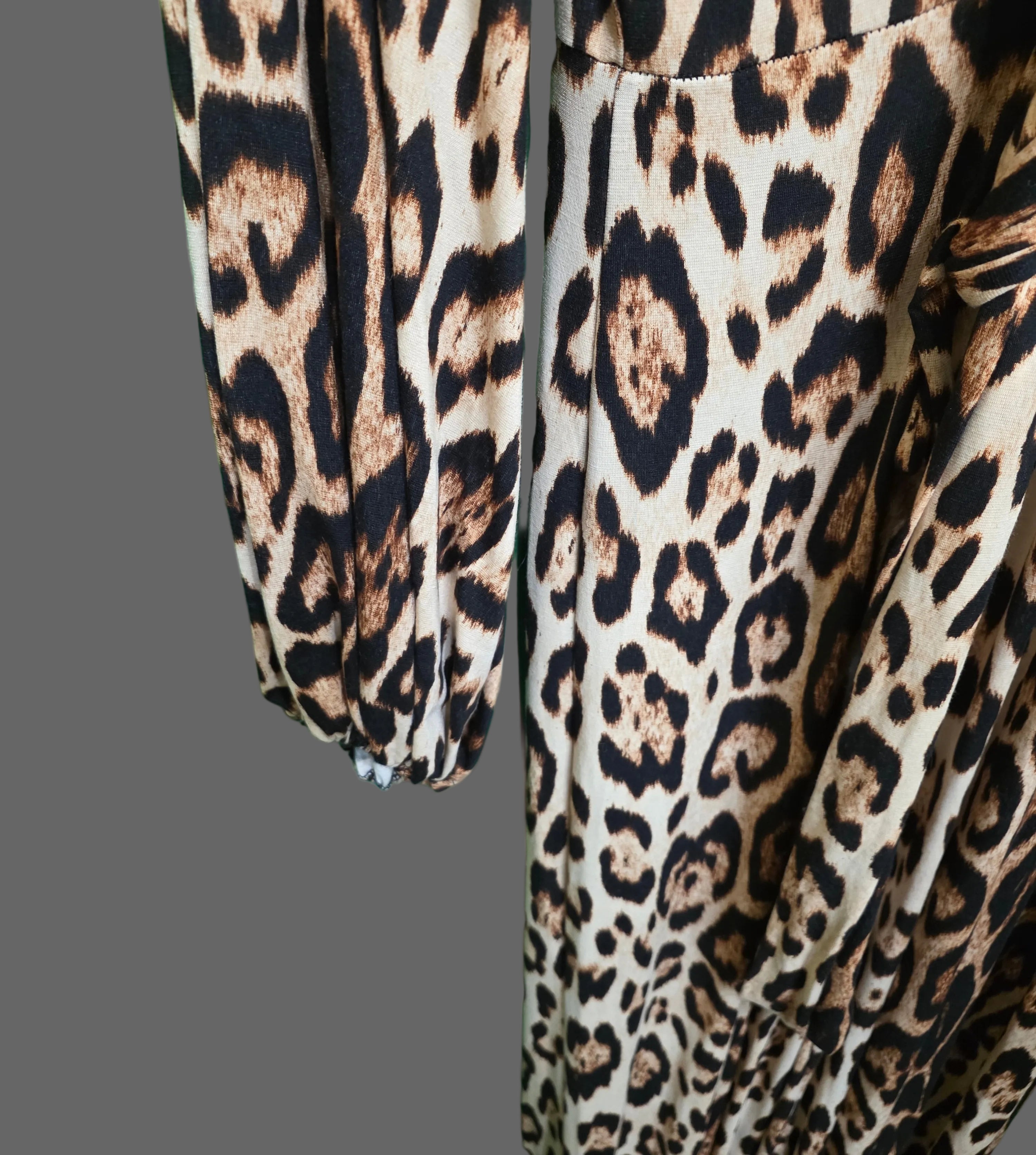 Chic Leopard Print Wrap Jumpsuit with Bishop Sleeves