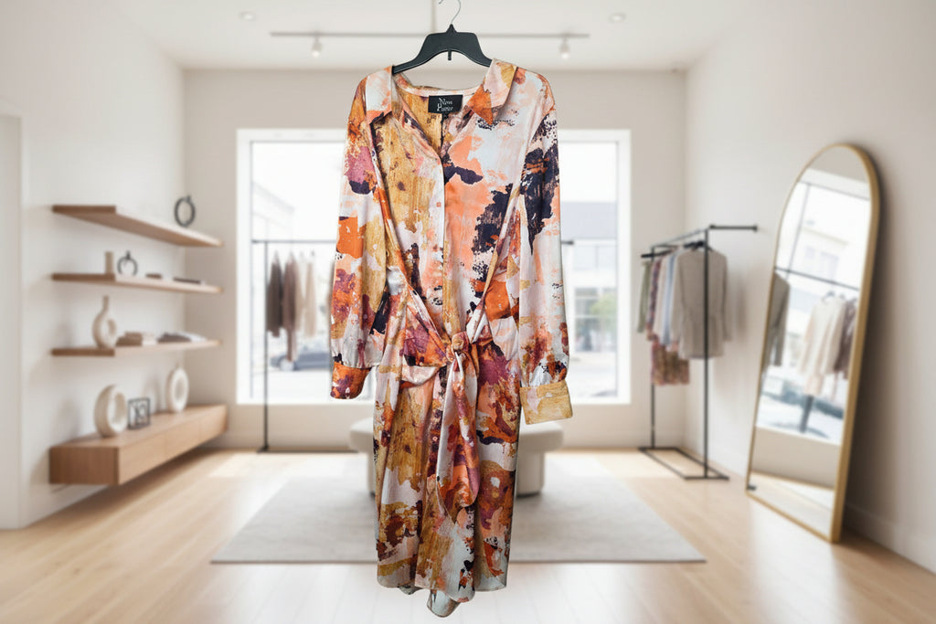 Nina Parker Abstract Print Tie-Front Shirt Dress