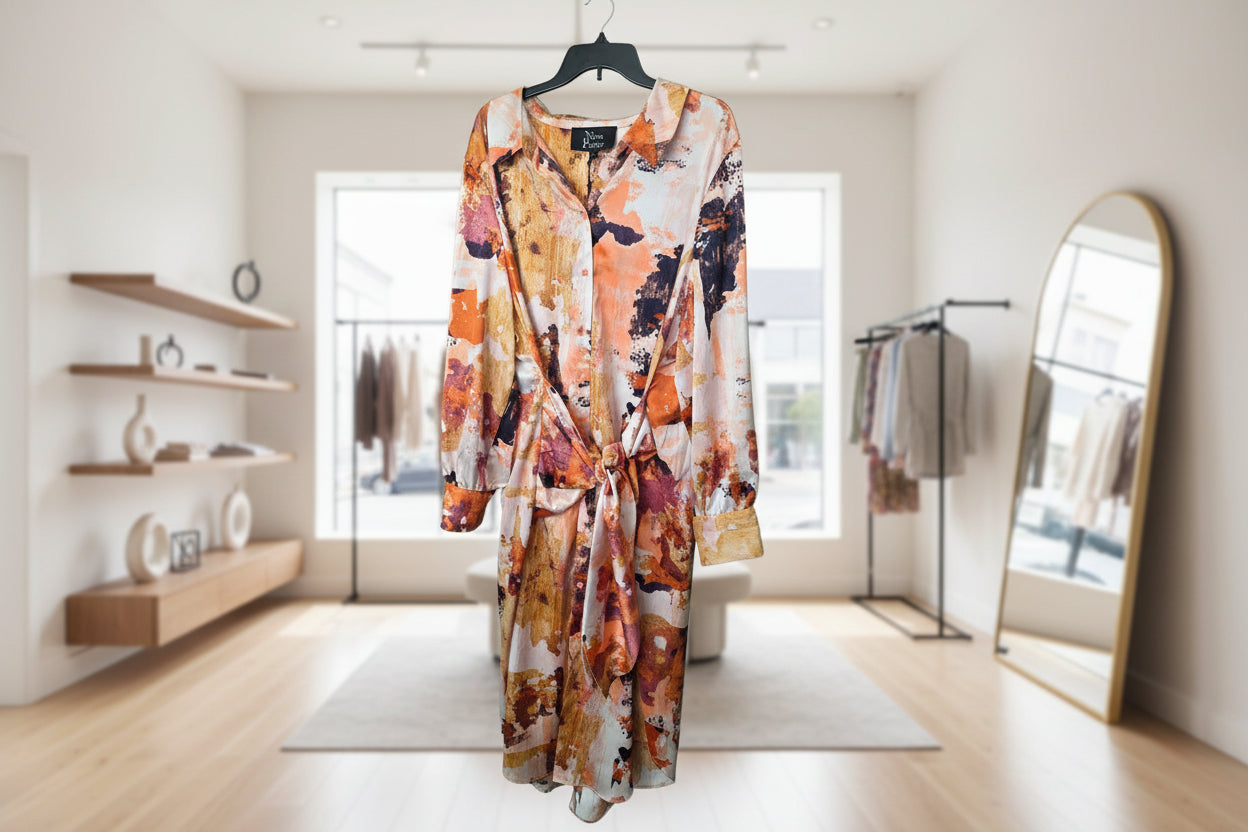 Nina Parker Abstract Print Tie-Front Shirt Dress