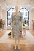 Floral Midi Dress, Pastel Blue Sun Dress, Botanical Print Dress