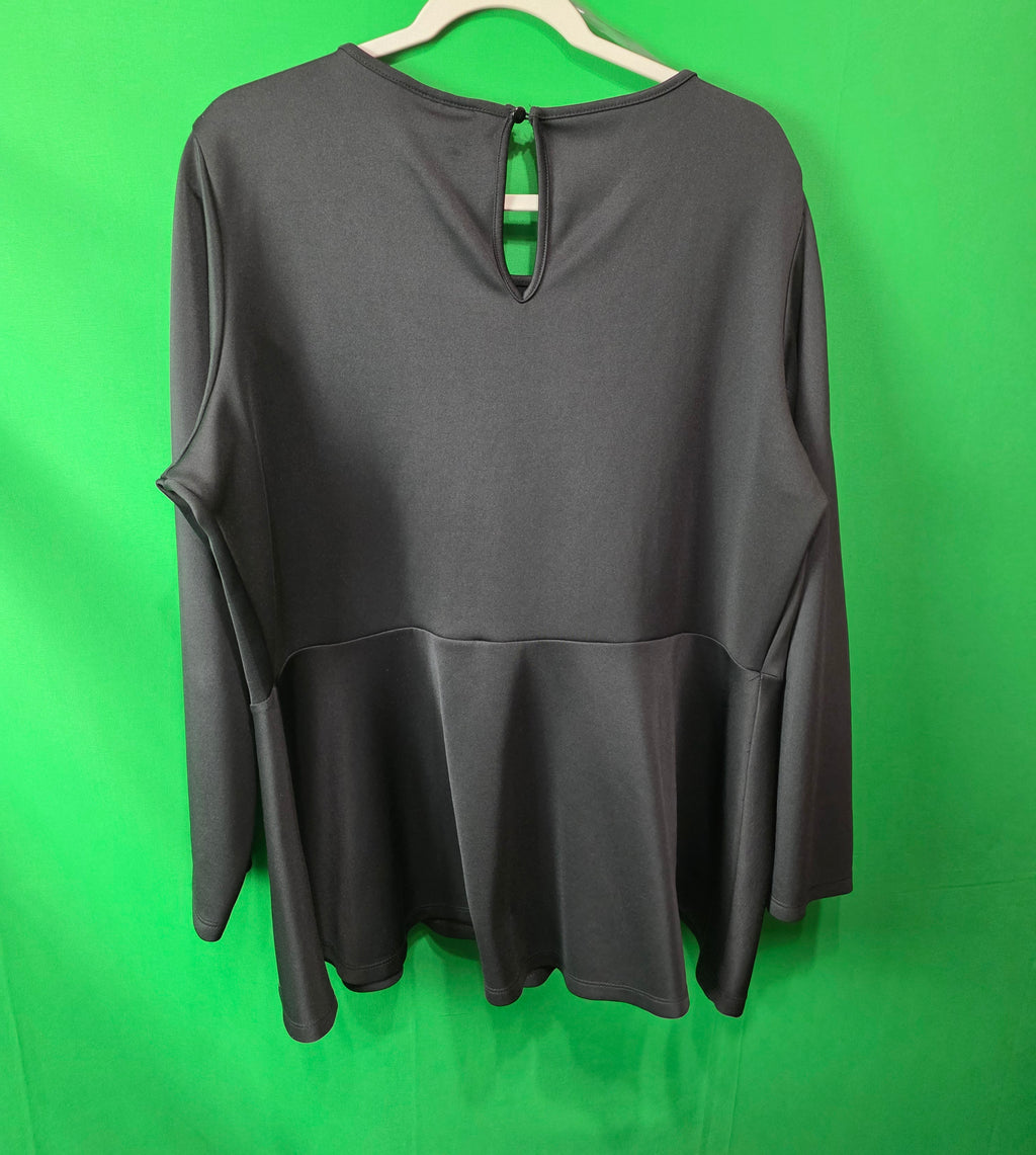 Ashley Stewart Black Peplum Top with Rosette Detail