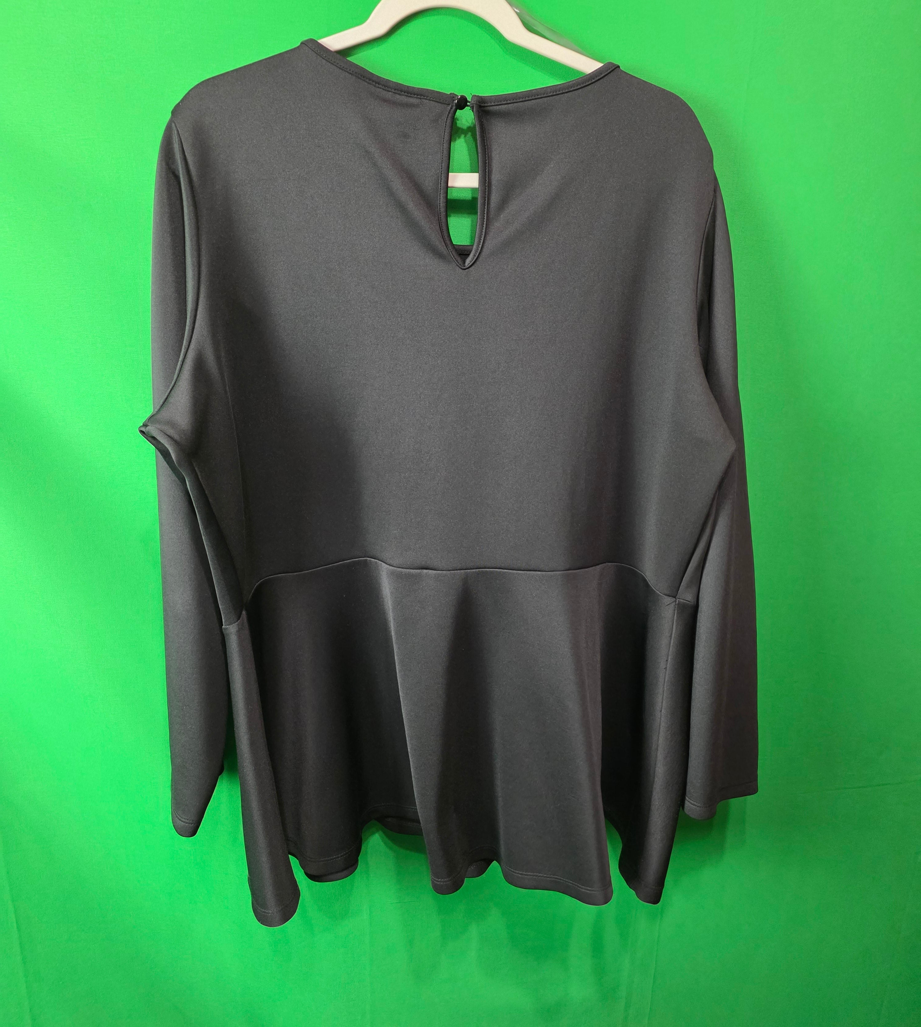 Ashley Stewart Black Peplum Top with Rosette Detail