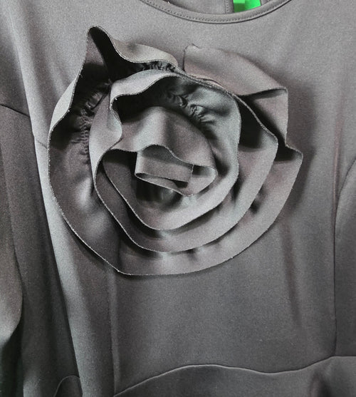 Ashley Stewart Black Peplum Top with Rosette Detail