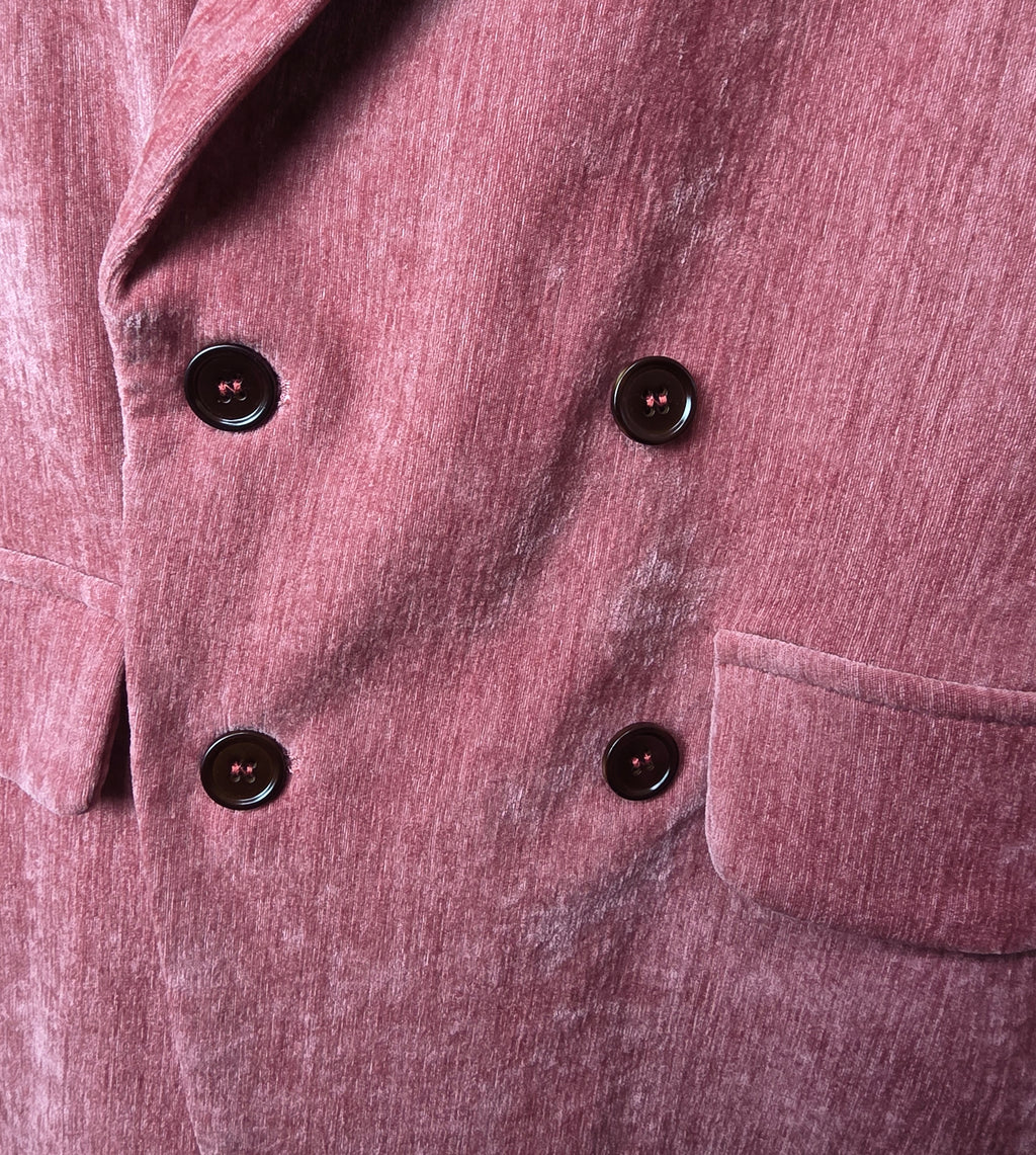 Vintage Style Mauve Ribbed Velvet Double Breasted Blazer – Textured Pink Velour Jacket