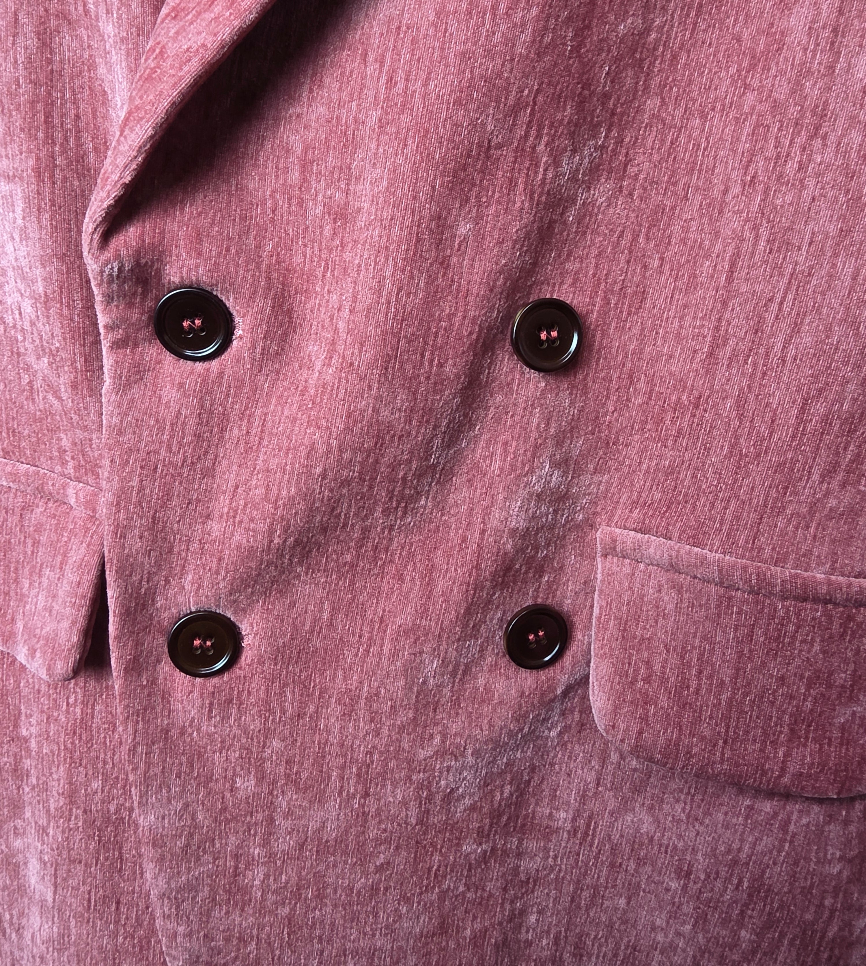 Vintage Style Mauve Ribbed Velvet Double Breasted Blazer – Textured Pink Velour Jacket
