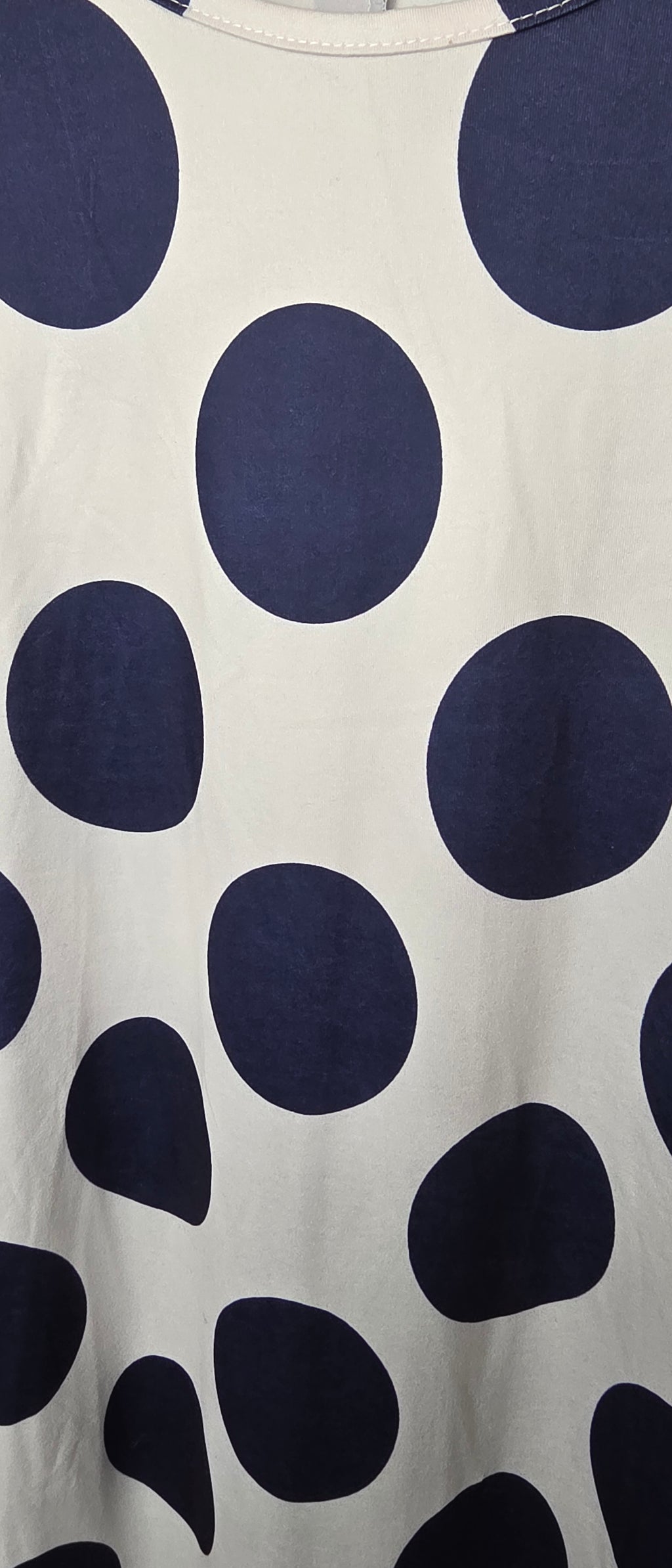Polka Dot Midi Dress, Asymmetrical Hem Dress, Long Sleeve Shift Dress, Navy and White Polka Dot