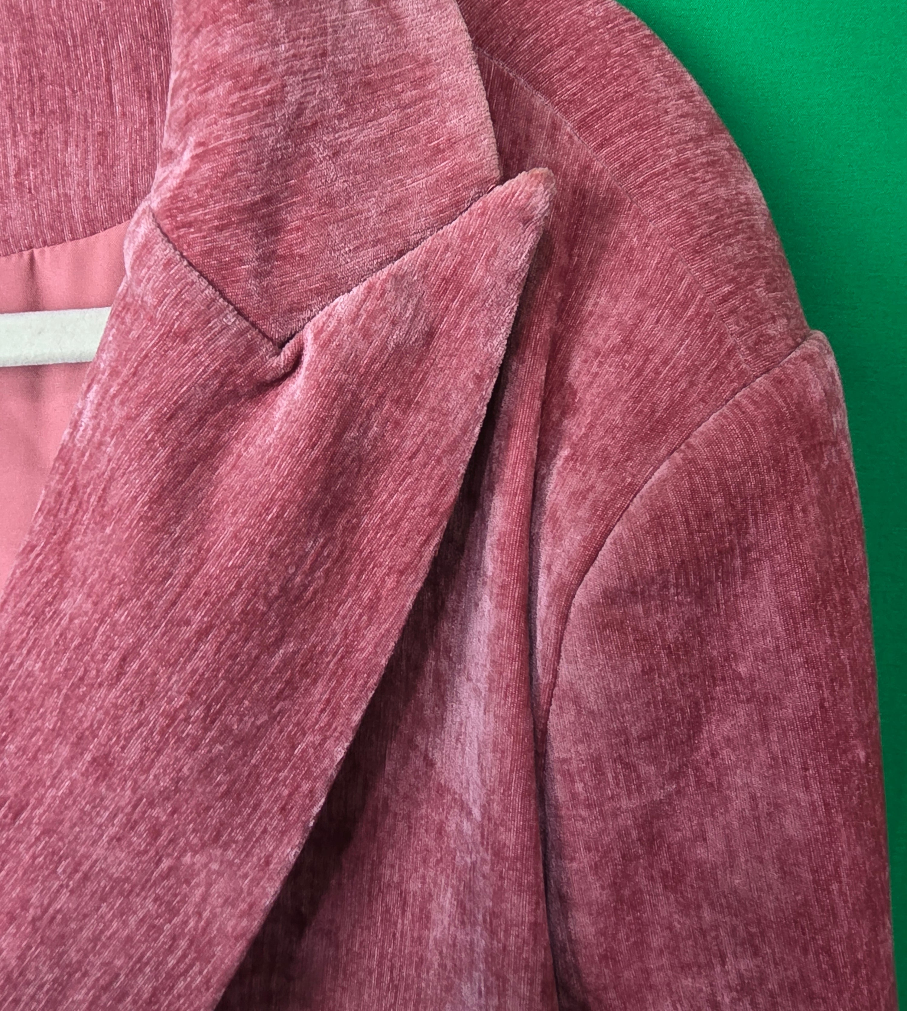 Vintage Style Mauve Ribbed Velvet Double Breasted Blazer – Textured Pink Velour Jacket