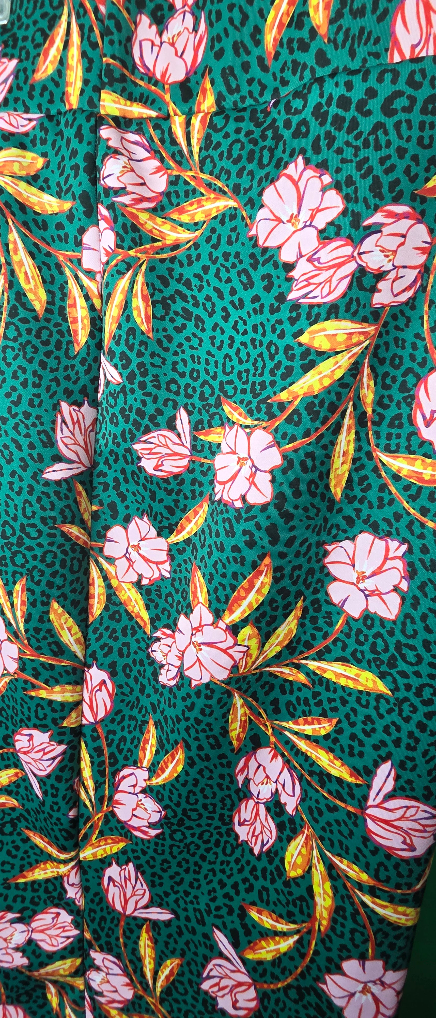 Bold Floral Leopard Print Pencil Skirt – Teal, Pink & Orange High-Waisted Midi